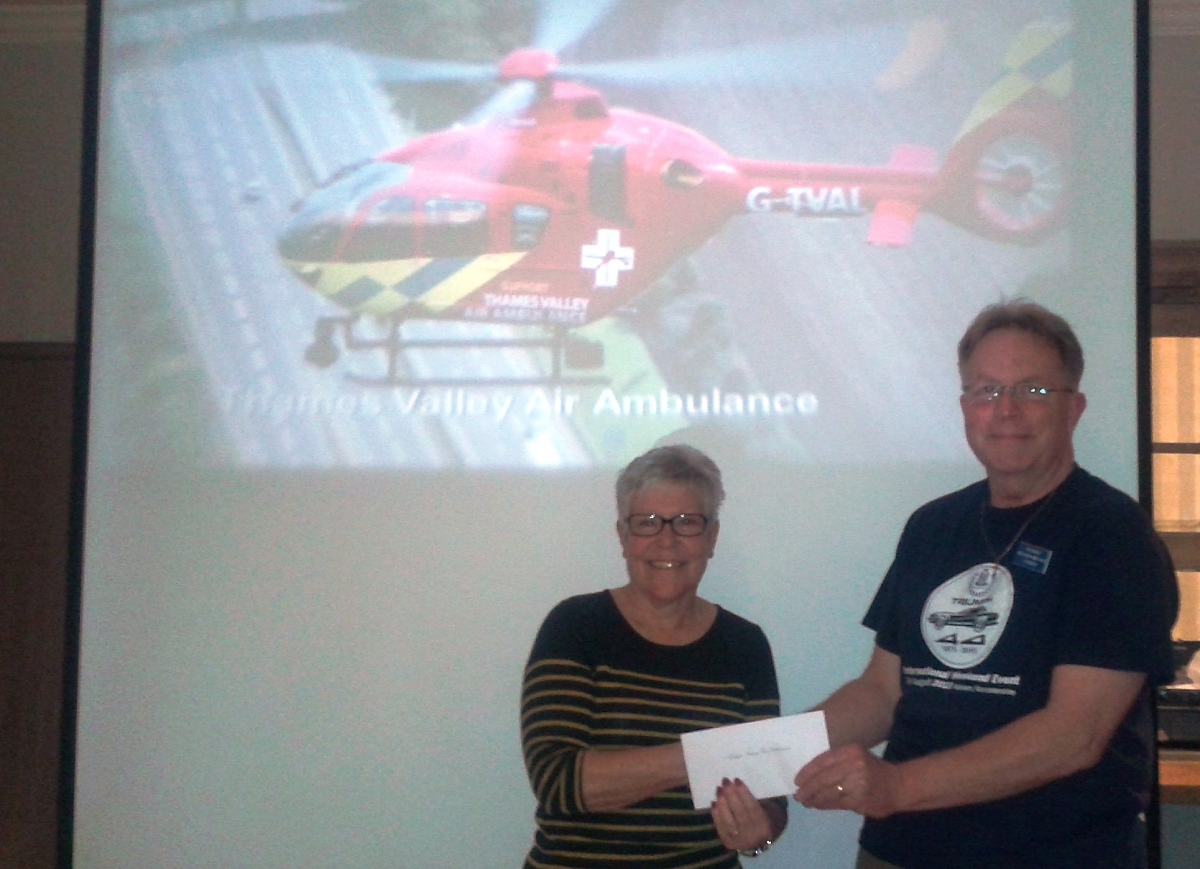 Thames Valley Air Ambulance talk to Kennet Valley TR Group who donated £150 to their funds.