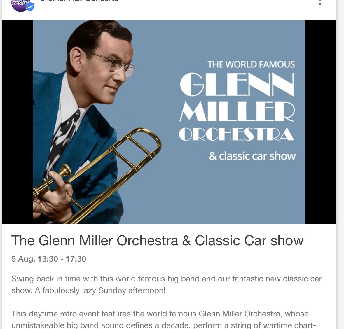 Wensum Group - Cromer Hall Classic Car & open air concert Glen Miller music orchestra. 